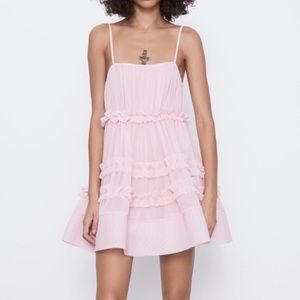 Zara Ruffled Tulle Dress Light Pink size XS